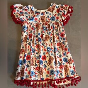 Floral and Highland Cow Print Dress with Red Accents